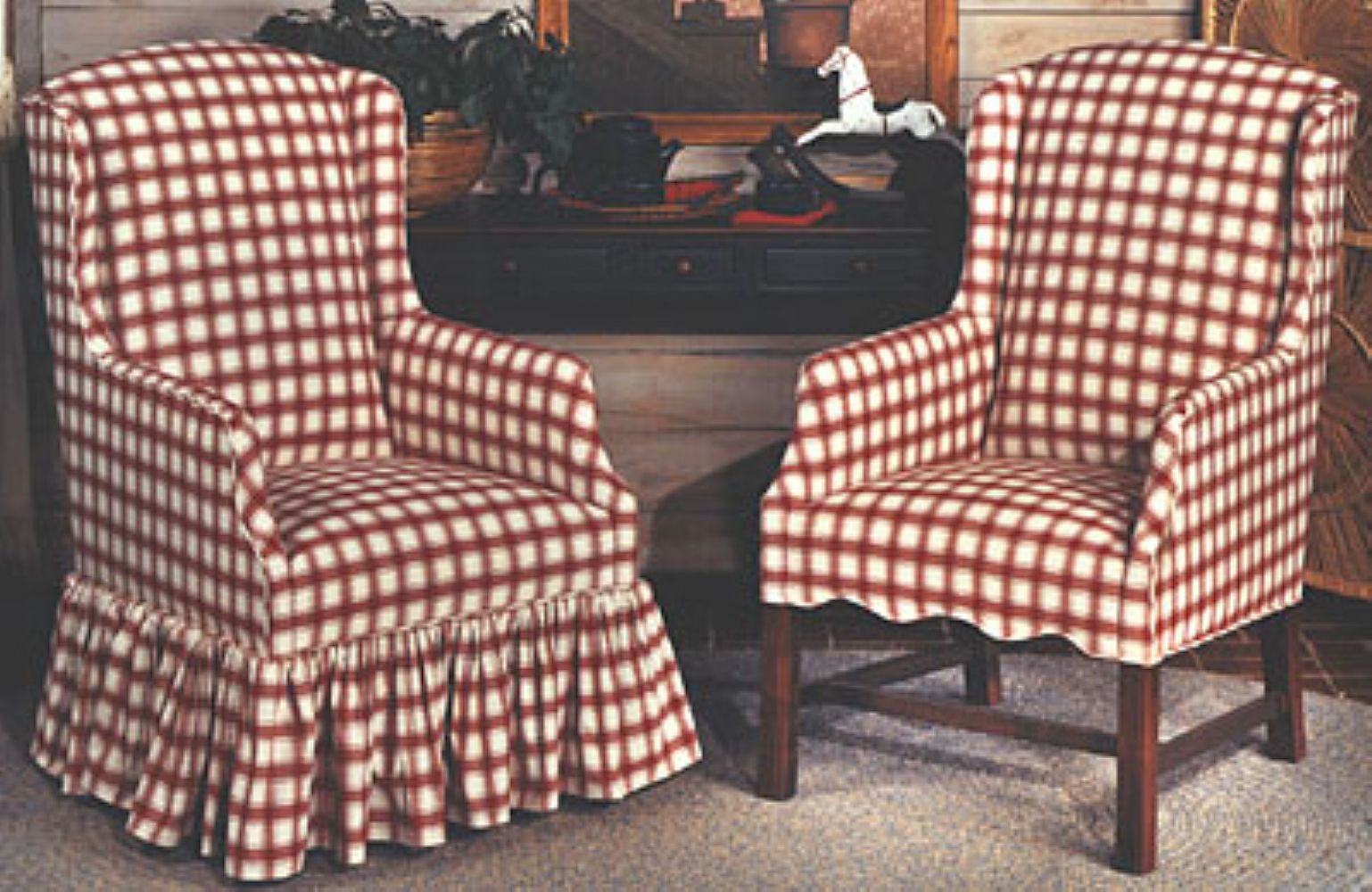 Red Buffalo Plaid Sofa & Chair by Lancer